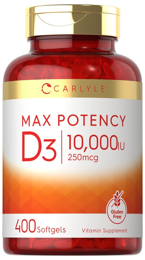 Karlyle ויטמין D 10000 IU 400 Softgels | גודל ערך | Max Potency | Non-GMO, Gluten Free Supplement