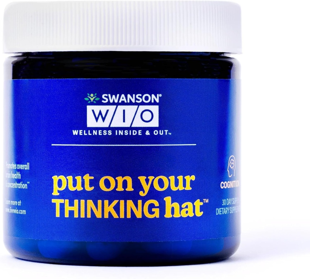 Swanson WIO Put on Your Thinking Hat Brain Health, Concentration, Better Focus, גינקו בילובה + Neurofactor קפה פירות, טבעוני, Non-GMO, בריאות, 30 קפסולות Veggie (30 יום אספקה)