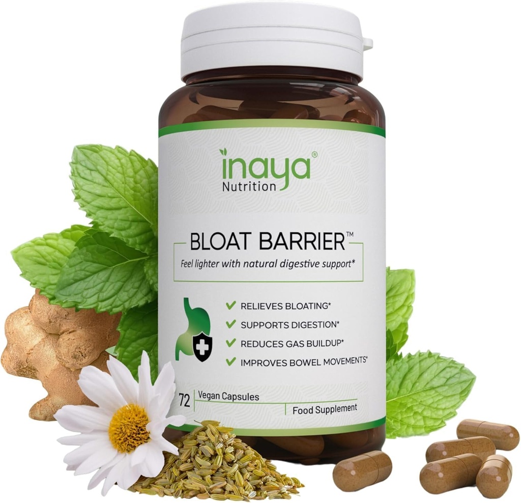Bloat Barrier 72 קפסולות - Natural Digestion ו- Bloating תוסף עבור Stomach Bloating Relief, Gas Reduction, and Improved Bowel Movements - טבעוני, Gut Health Supplements
