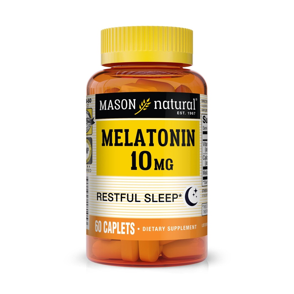MASON NATURAL מלטונין 3 מ"ג עם B6 & Calcium, Natural Sleep Aid, תומך שינה שקטה, 60 טבליות