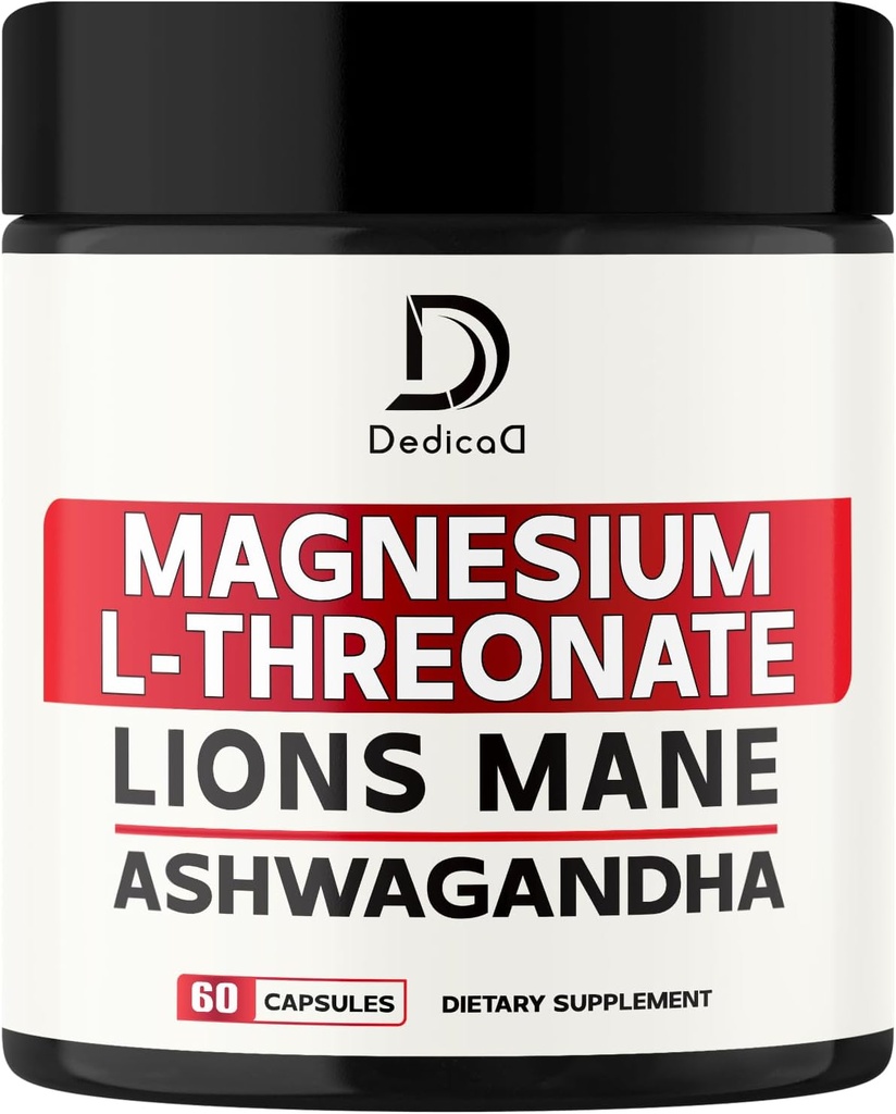 Magnesium L-Threonate תוספת עם Lions Mane & Ashwagandha Root - 1000Mg Per המשרתת עבור 60 Count Supply , Advanced Formula Support