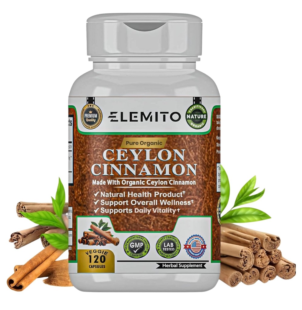 Ceylon Cinnamon כמוסות, אנרגיה, לב ומטבוליזם תמיכה, מוסמך אורגני Ceylon Cinnamon Pills, Non-GMO, טבעוני, Gluten-Free - 120 קפסולות
