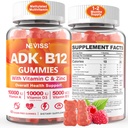 Methylated Multivitamin Women Men, ויטמין D3 K2 5000IU / 10,000IU, B12 5000 mcg 2500mcg, K2 (MK-7) 240mcg- ADK+Methyl ויטמין B12, טבעוני D3, Vitamin A, Zinc Eye, Zinc Eye, Bone, Energy, Immune, Sugar-Free Gummies