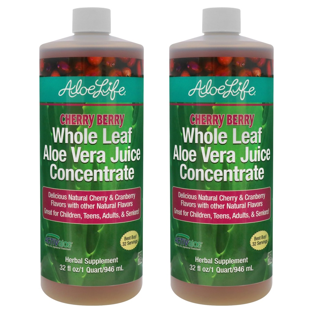 All Leaf Aloe Vera Juice, Organic, Gluten-Free (צ'רי ברי, 32 oz)