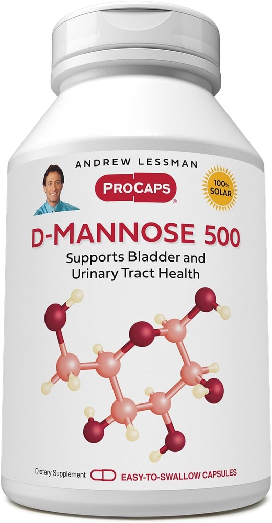 ANDREW LESSMAN D-Mannose 500 מ"ג - 60 קפסולות - תמיכה במגם, Kidneys ו- Urinary Tract Health. טהור, לא-GMO D-Mannose אין תוספות. קל ל-Swallow כמוסות