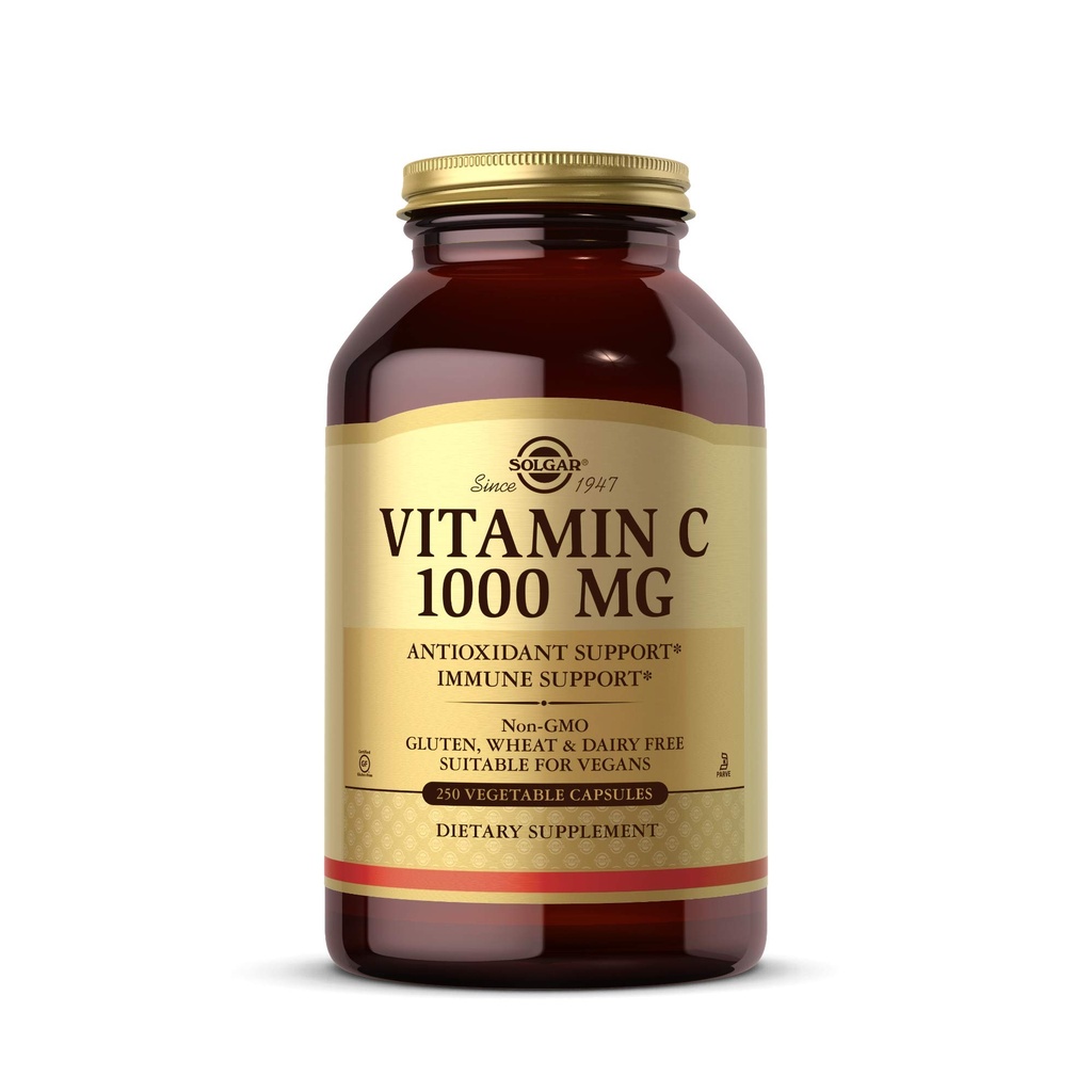 Solgar ויטמין C 1000 מ"ג, 250 קפסולות ירקות - Antioxidant & Immune Support - Total Health - Skin & Joints - Bioflavonoids תוסף - Non GMO, טבעוני, Gluten No, כשר - 250 משרתים