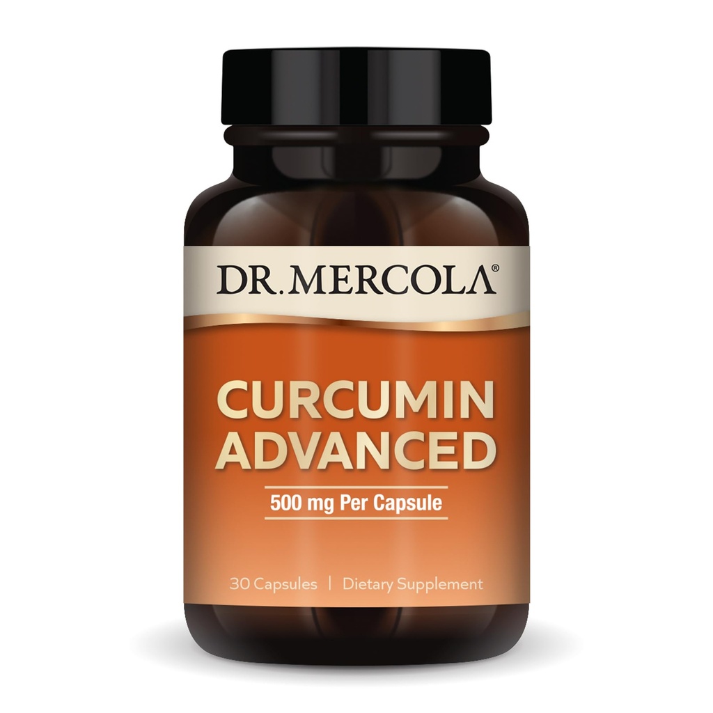 Dr. Mercola Curcumin מתקדם - 500 מ"ג Curcumin Root Extract - 95% Curcuminoids - For Vision Health, Digest & Focus - Sustained Release - non-GMO, Gluten-Free & Soy-Free - 30 קפסולות (30 משרתים)