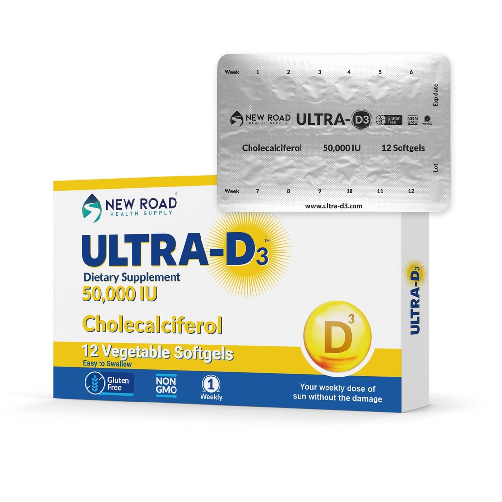 New Road Health Supply, High-Potency ויטמין D350,000 IU, Once-Weekly Softgel, תומך העצם, שיניים ובריאות החיסון, Easy-to-Swallow, Gluten-Free, 12 Count
