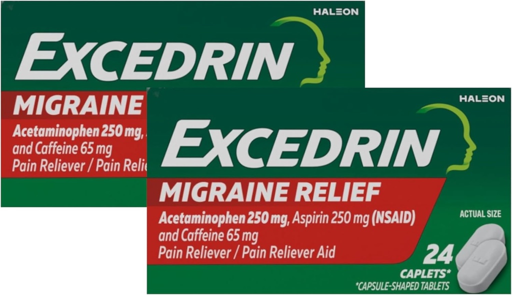תוספת של Migraine Pain Reliever Caplets 24 ea (Pack of 2)