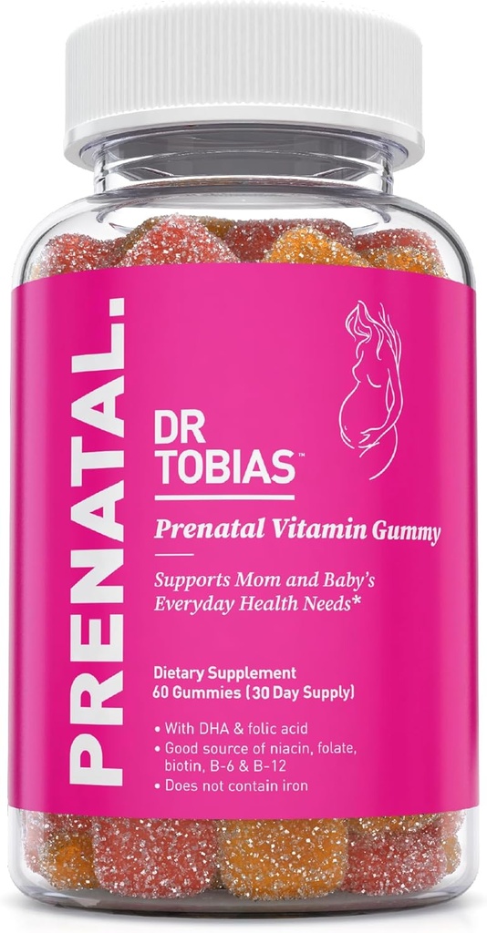 Dr. Tobias Prenatal ויטמין Gummy, Iron Free Prenatal ויטמינים עם DHA ו Folic Acid, Niacin, biotin, B6, & B12, כולל שמן דגים, עבור תמיכה טרום & Postnatal, 60 מסטיקנים, 30 משרתים, 30 משרתים.