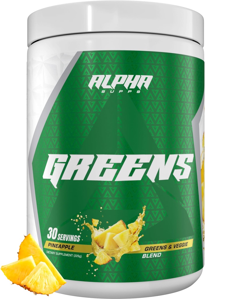 Alpha Supps - Alpha Greens Supplement | Fruit & Vegetable Superfood Powder | Over 40 Natural Plant Based Ingredients | Prebiotic & Probiotic Digestive Support Blend - 30 Servings (Pineapple)