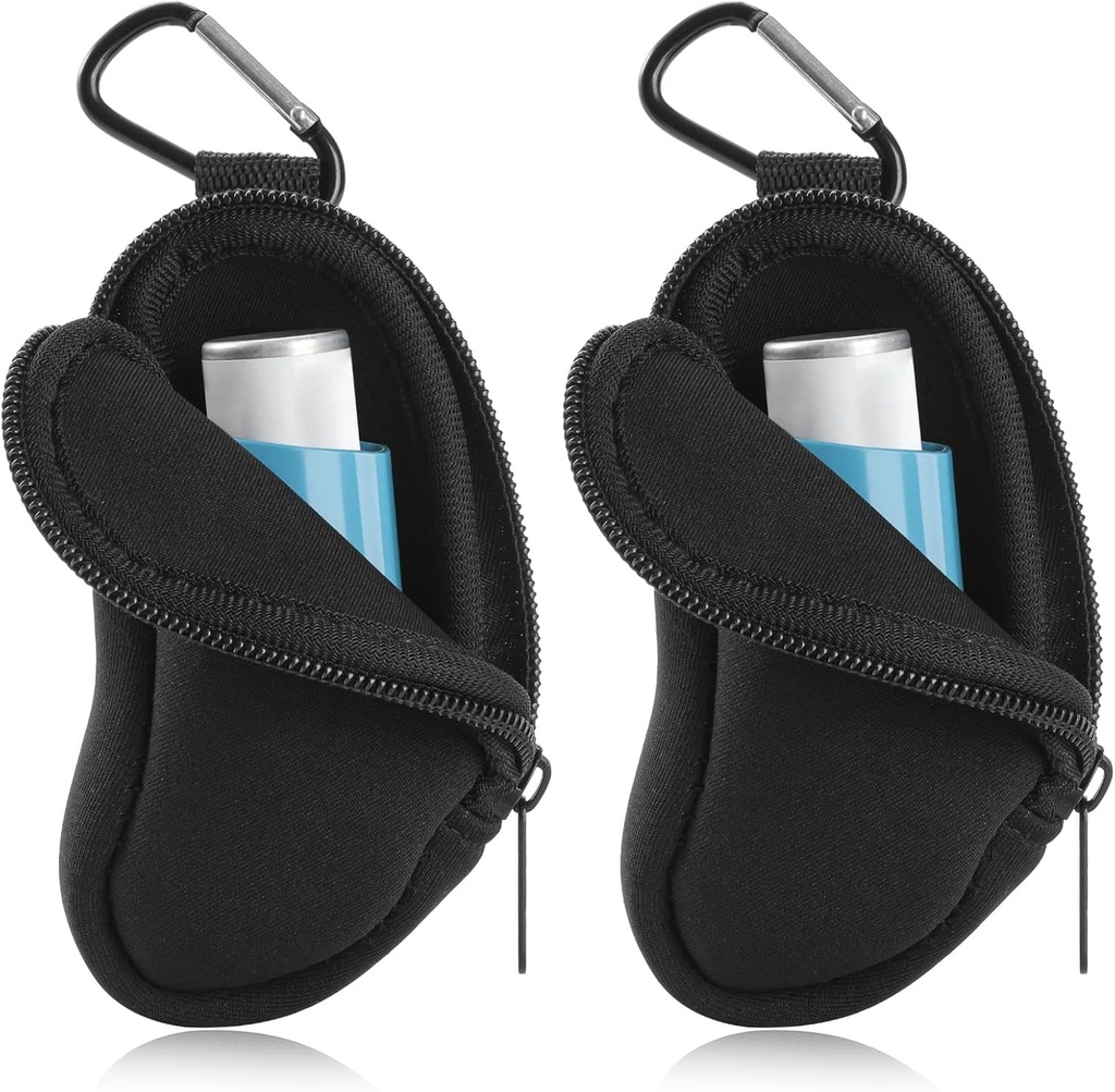 Asthma Inhaler נושאת הולדר Neoprene Travel Inhaler Mini Bag for L-Shaped Inhaler, Inhaler Notluded (Black 2PCS)