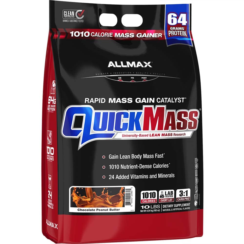 AllMAX QUICKMASS, קובצי Cookie & Cream - 10 lb - Rapid Mass Gain Catalyst - עד 64 גרמות של חלבון Per משרת - 3:1 Carb לחלבון Ratio - Zero Trans Fat - עד 70 משרתים
