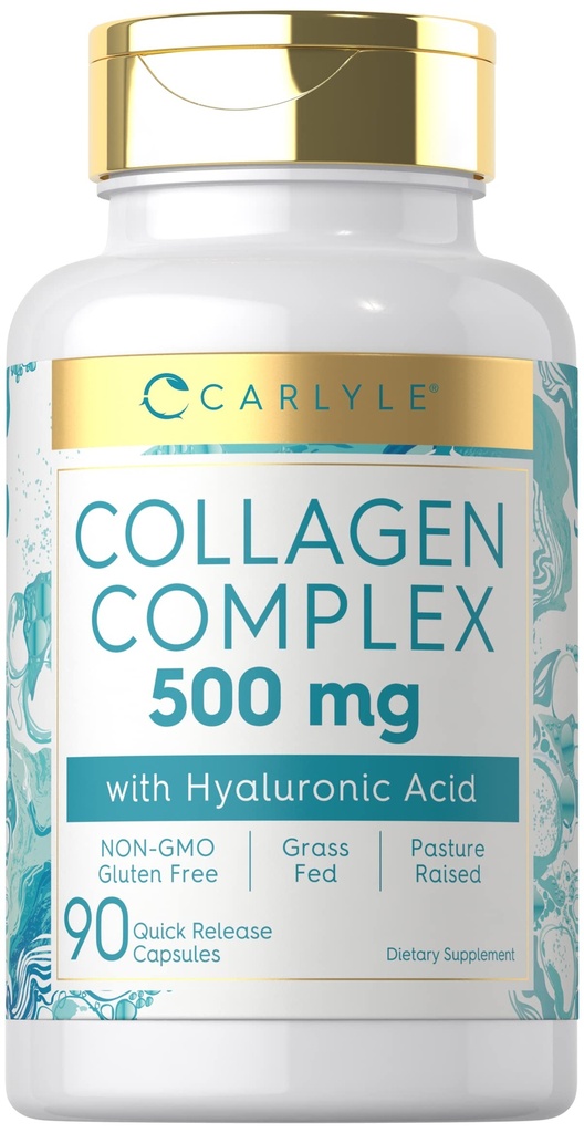 Carlyle Collagen Pills with Hyaluronic Acid 500 מ"ג | 90 קפסולות | תוסף hydrolyzed Collagen