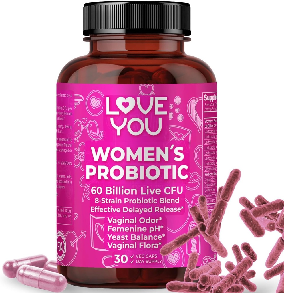 Love You Womens Probiotic, Ph Balance, Ut, Feminine, ו-Vaginal Health Supplement, Digestive, Pre + Pro + Postbiotic, נדחה, 60 מיליארד Live CFU, 8-Strain Probiotic, 30 Veg Caps המשרתים לשרתים.