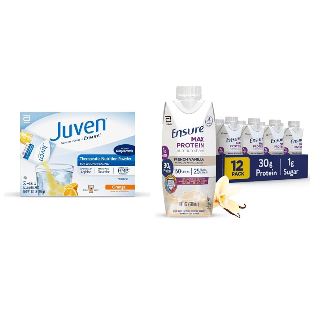 Juven Nutrition שתי אבקת מיקס עבור Wound Healing, 30 Count + להבטיח מקס חלבון שקד, וניל צרפתית 12 Pack