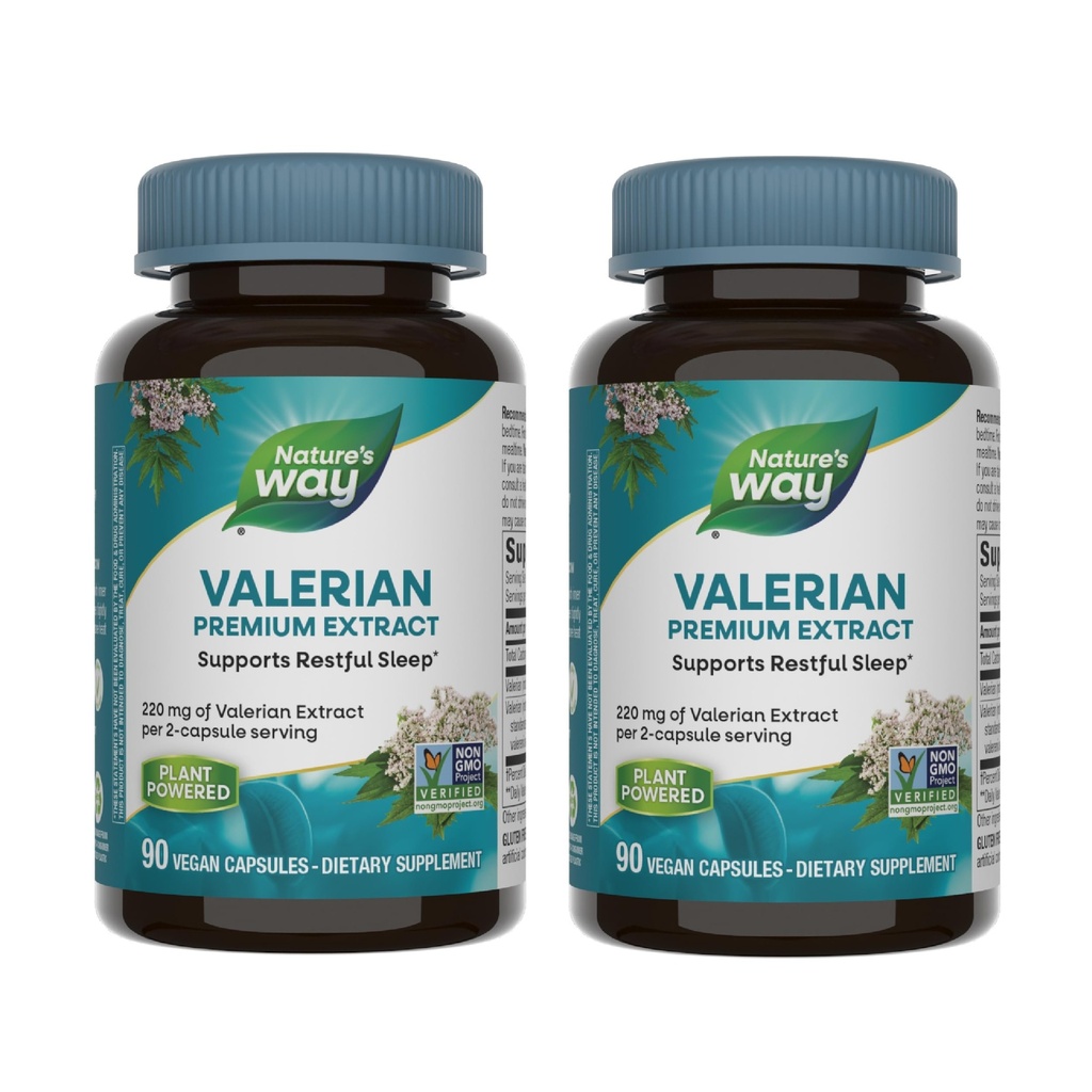 Nature's Way Valan Premium Extract - 220 מ"ג של תמצית valerian לשרת 2-capsule - תומך שינה שקטה * - פרויקט Non-GMO מאומת - תוספי צמחי מרפא - Gluten Free - 90 קפסולות (2 Pack)