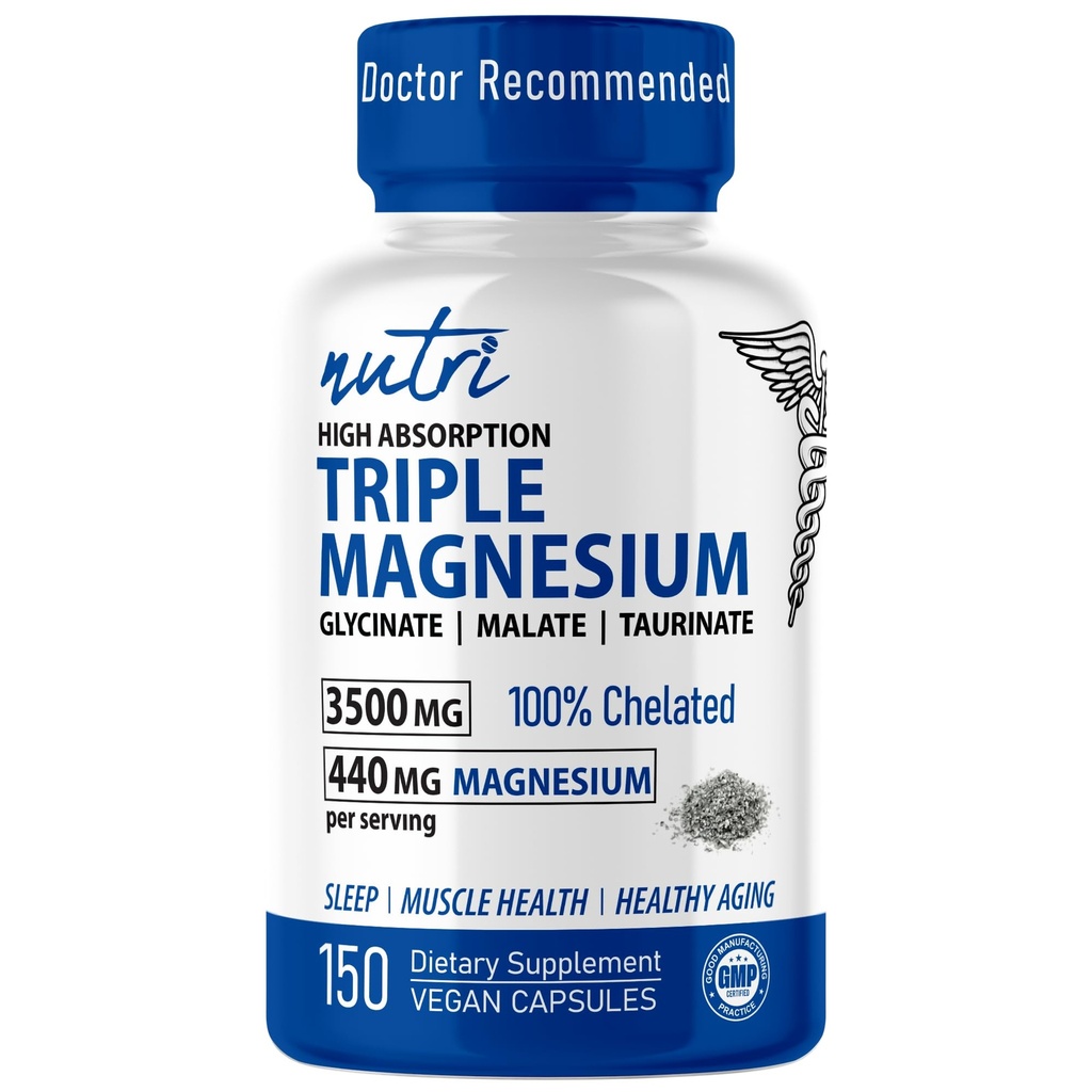 מזון משולש מגנזיום מורכב 440 מ"ג - Magnesium Glycinate, Malate, & Turinate - 100% צ'אט עבור Absorption מקסימלית - 120 קפסולות טבעוניות - משולש מגנזיום מורכב - Magnesio משולש מורכב מורכב