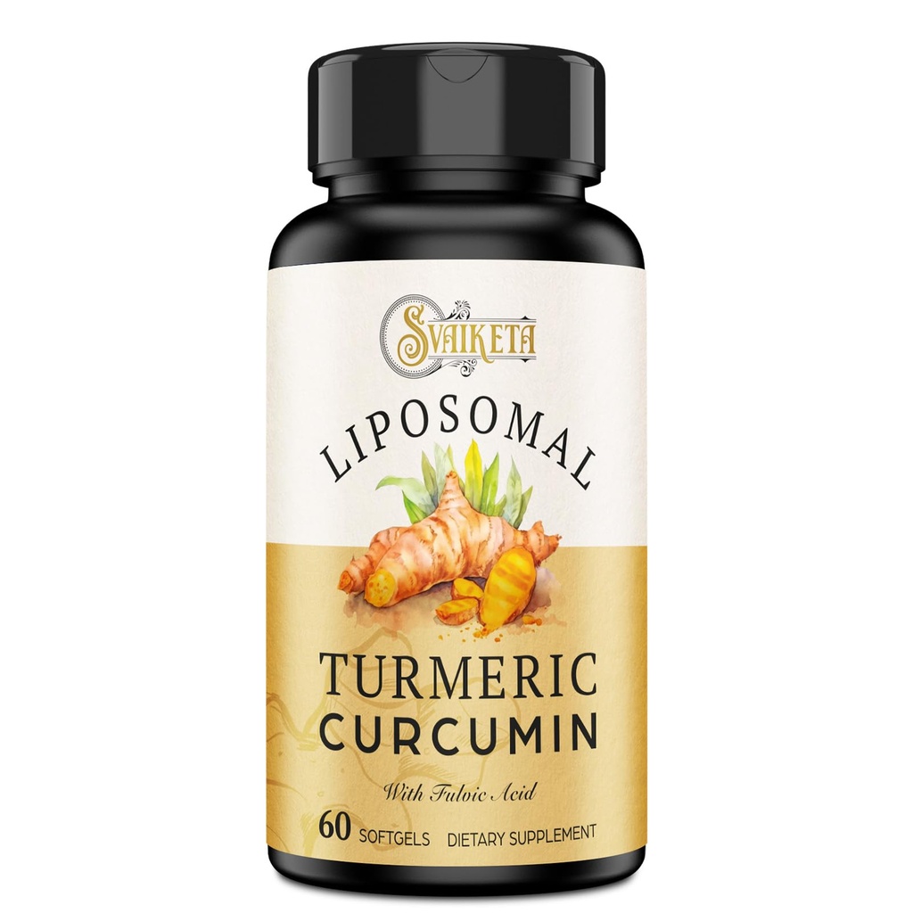 Liposomal Turmeric Curcumin תוסף 2000 מ"ג, 95% מזון סטנדרטי אבקת שורש אורגני עם פירות פלפל שחור פיפרי (15 מ"ג), 60 רכות
