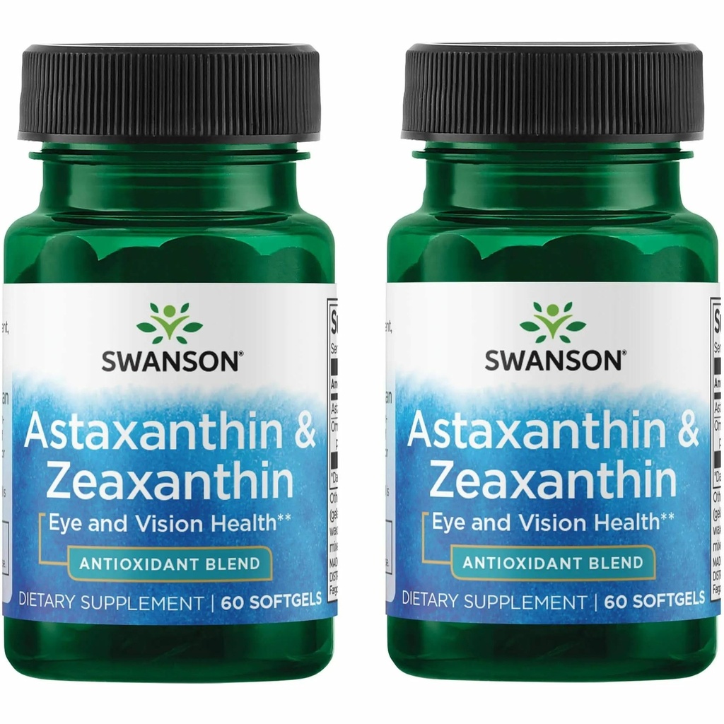 סווונסון Astaxanthin & Zeaxanthin Eye Health תוסף ל- Screen-Heavy Professionals עם 4 מ"ג Astaxanthin & 4 מ"ג OmniXan Zeaxanthin (60 Softgels, 2 Pack)