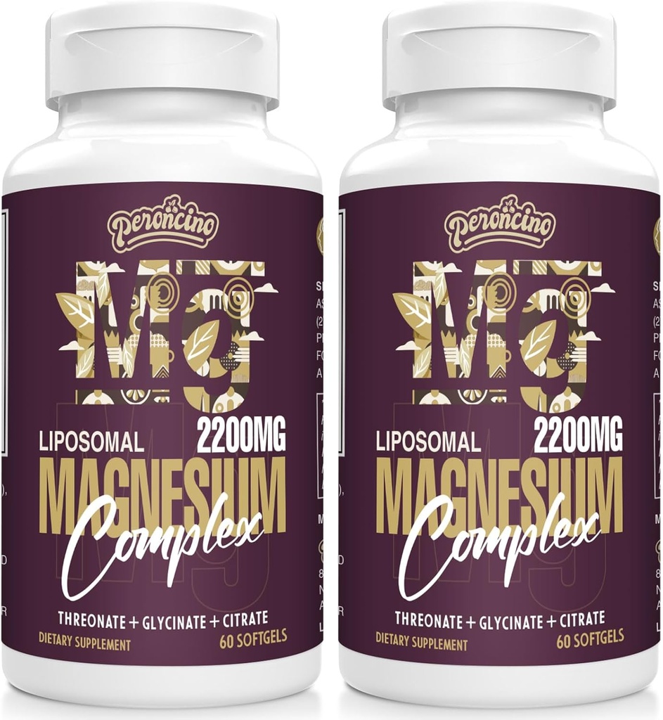 Liposomal Magnesium Complex 2200MG Softgels, Magnesium Threonate, Magnesium Glycinate, Magnesium Citrate, Three-in-one תוסף, Gluten Free, 60 Softgels (120 Count)