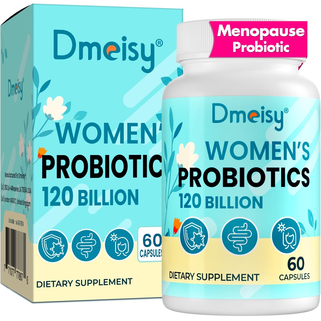 תוספי Menopause עבור נשים, 120 מיליארד CFU Probiotic, 13-in-1 Herbs Probiotics Complex, עבור Menopause הקלה, הורמון איזון, פלאשים חמים, לילות מזיעים, Mood Swings, Gut & Immunity - 60 קפסולה