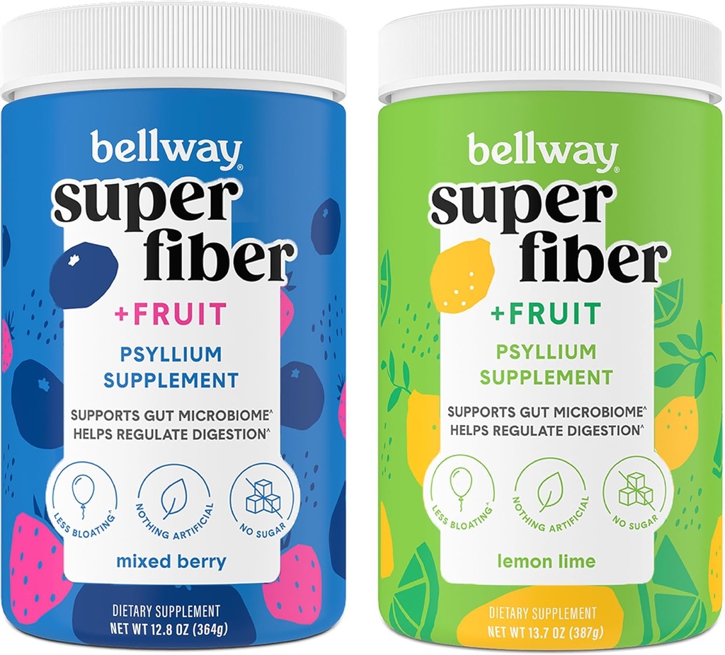 Bellway Super סיבים אבקה + פירות, סוכר חינם אורגני Psyllium Husk אבקת סיבים עבור סדירות, Bloating Relief & Gut בריאות, non-GMO, מעורב ברי ולימון Lime Lime