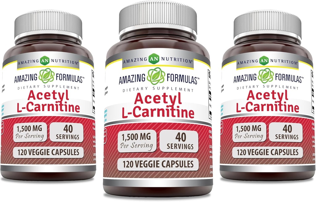 פורמולה מדהימה Acetyl L-Carnitine 1500 Mg Per Serve Veggie קפסולות תוסף | Non-GMO | Gluten Free | Made in USA | מתאים עבור Vegetarians (120 Count)