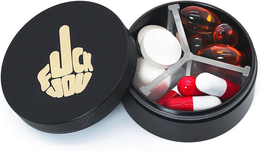 Small Pill Case 3 השוואתיות, Metal Round Portable Pill Box, Waterware Travel Pill Organer, Pocket Purse Medicine Holder EDC Container (Black With Finger)