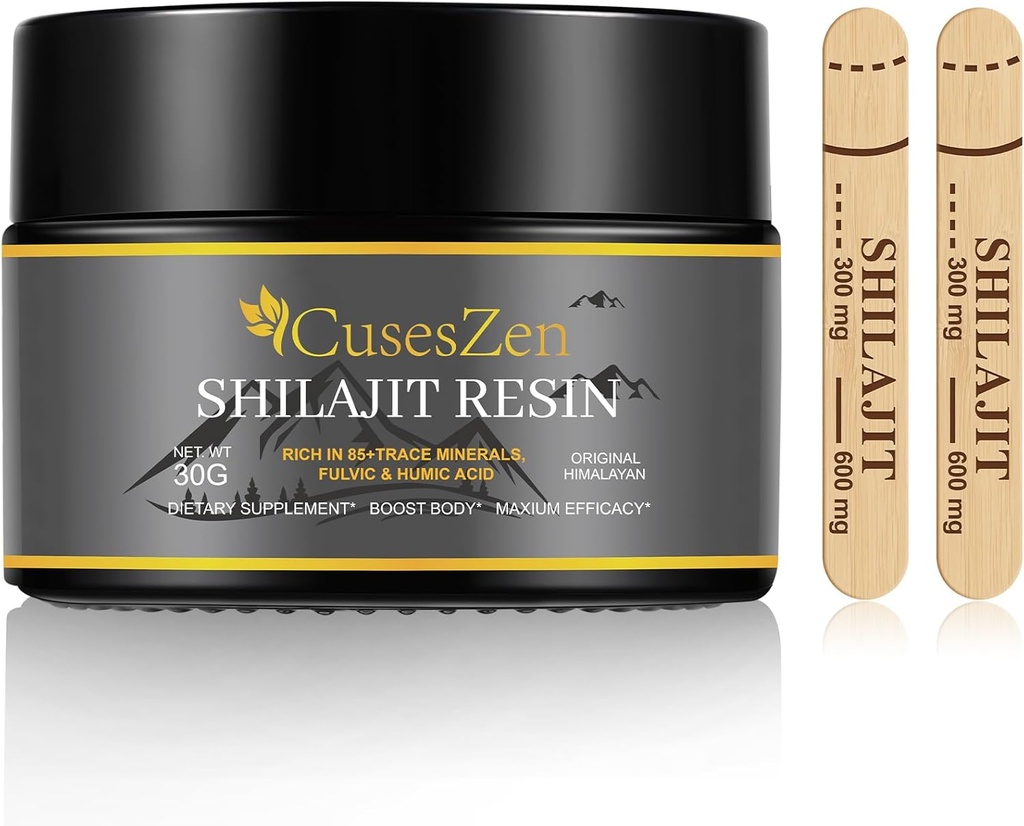 Shilajit ההימלאיה האורגנית Shilajit Resin, 600 מ"ג מקס מחזק את התוספת הטבעית של Shilajit עם Fulvic Acid & 85+ Trace מינרלים לאנרגיה, Immunity, Brain Power, 30 גרמים (Caramael Flavored)