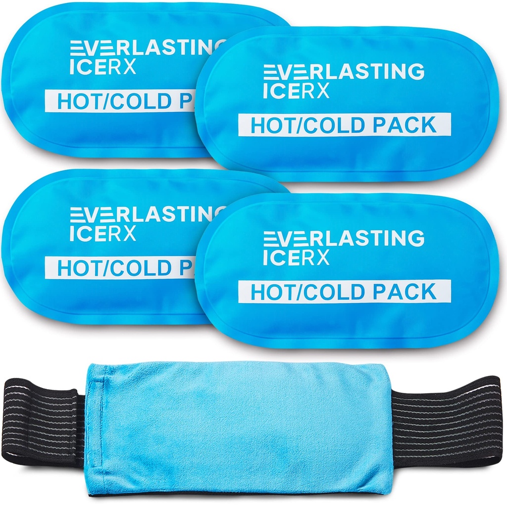 Reusable Hot and Cold Gel Ice Pack Wrap (4 Pack) for Injuries - מכוונן וגמישות עבור ברכיים, Back, Shoulders, Arms and Legs - Reusable