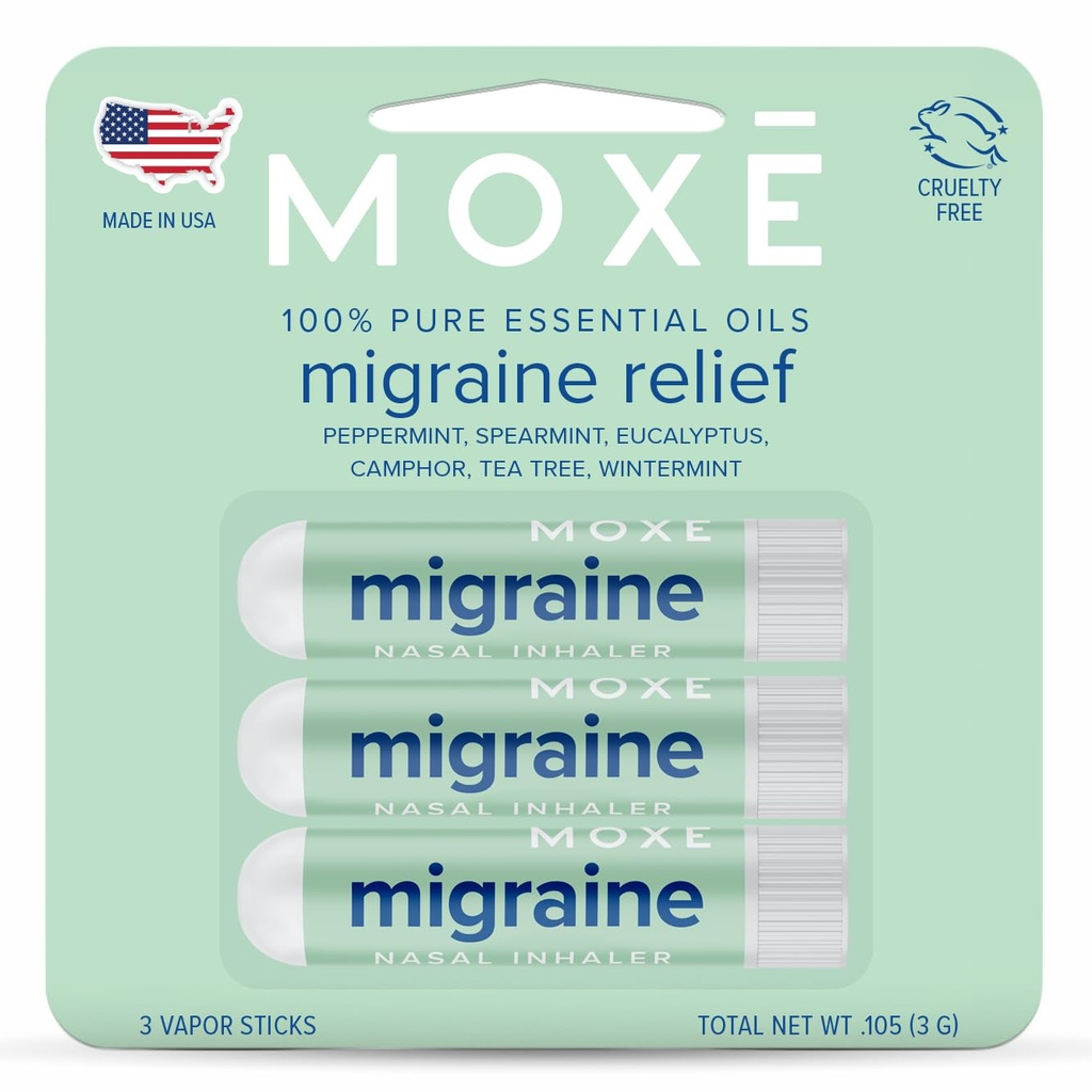 MOXE Migraine Relief Nasal Inhalers, שמנים חיוניים עבור כאבי ראש ו Tension הקלה, Portable Aromatherapy, Easy-to-Use, Pure & Undiluted, Peppert, Spearmint, Eucalyptus, Tea Tree, USA Made, 3 Pack-to-Use, 3 Pack-to-Use, Pure & Undiluted, Peppert, Spearmint, Spearmint, Spearmint, Eucamint, Eucalyptus, Eucalyptus, עץ התה, U, U, U, Ucalyptus, Ucalyptus, U Made, USA Made