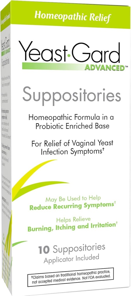 YeastGard Advanced Homeopathic Yeastזיהומים Vaginal Suppositories - 10 Box ספירה