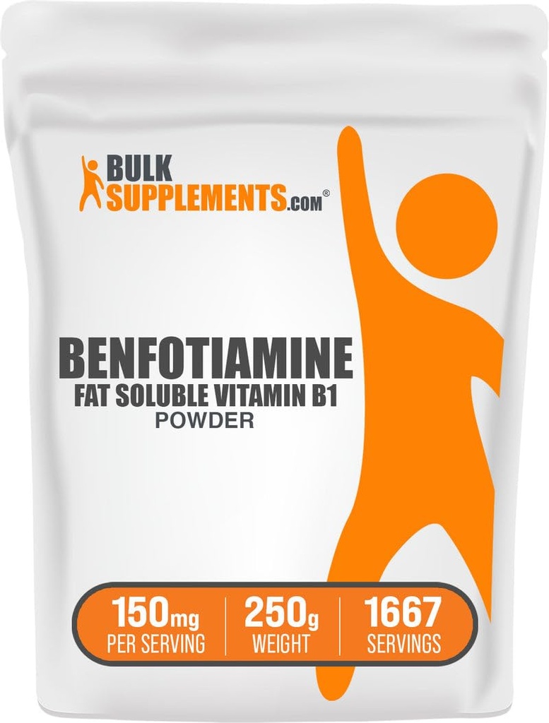 BulkSupplements.com Benfotiamine אבקת - ויטמין B1 Benfotiamine, שומן Soluble B1 ויטמין - Gluten Free, 150 מ"ג לשרת, 250g (8.8 oz) (Pack of 1)