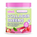 Obvi Collagen Greens | אבקת סופר-מזון אורגני עם Collagen Peptides | Probiotics for Gut Health, Skin, Hair, Nails | Gluten-Free, Zero Sugar | Strawberry Lychee Flavor, 25 משרתים