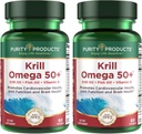 מוצרי Purity קריל אומגה 50 (Krill + Fish Oil בלגן 1000mg + Astaxanthin 500mcg + Phospholipids 200 מ"ג + ויטמין D 500 IU) - 60 מיני Softgels (Pack של 2)