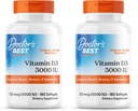 ויטמין D3 5000IU, non-GMO, Gluten & Soy Free, Regulates Immune Function, תומך עצמות בריאות, לבן, ללא פלאמור, 180 Count (Pack of 2)