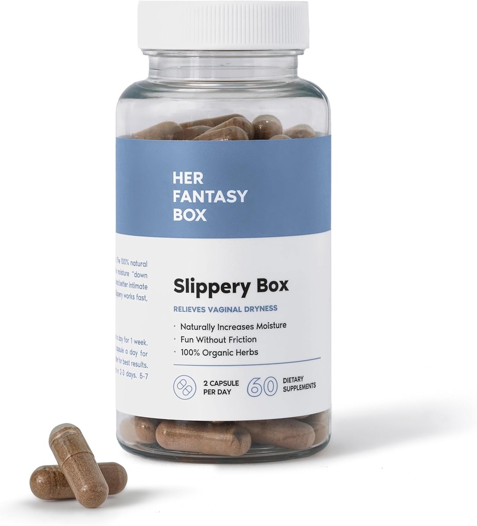 תיבת הפנטזיה שלה | Slippery Box | Fast-Acting Slippery Elm כמוסות עבור Feminine Wellness & Intimate Moisture תמיכה - 60 קפסולות טבעוניות