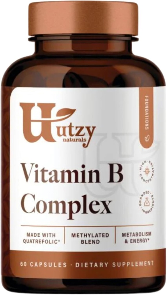 Utzy Naturals ויטמין B Complex | מכיל את כל 8 ויטמין B חיוני | עם כולסטרול ו- Inositol | 60 קפסולות