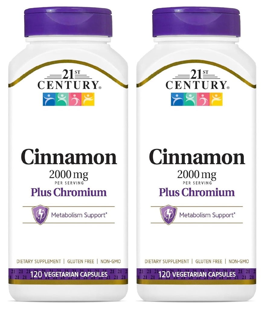 המאה ה -21 קינמון 2000 מ"ג Per Serve Plus Chromium Vegetarian קפסולות 120 הרוזן - Pack of 2