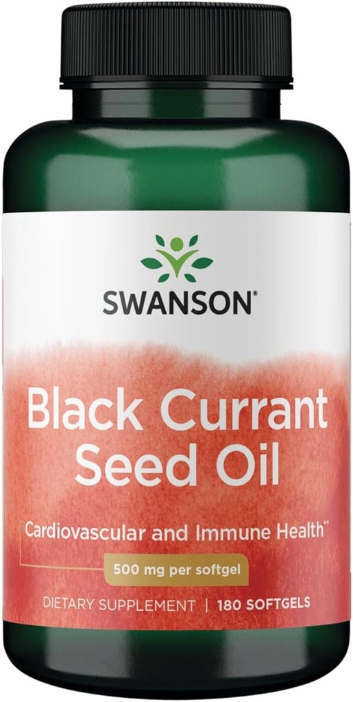 Swanson Black Currant Seed Oil - תוספת צמחית לקידום תמיכה במערכת החיסון והבריאות הלב - פורמולה טבעית התומכים במשותף בריאות - (180 Softgels, 500 מ"ג כל אחד)