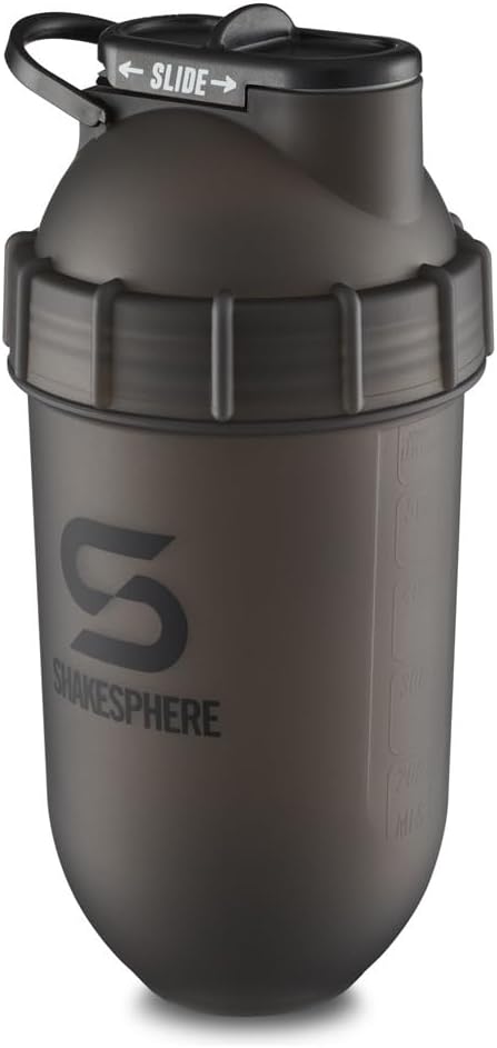 SHAKESPHERE Shakerבק - 24oz Leak הוכחה חלבון Shaker בקבוק עבור Pre Workout, Smoothie, אבקת לשתות Mixes, No-Blade Mixer עבור התעמלות, BPA-Free, Easy & Easy לשאת (Frosted Black)