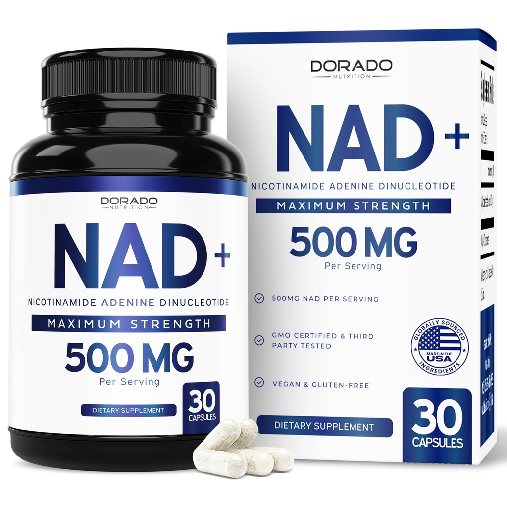 תוסף NAD (500 מ"ג של 95% טהור NAD+ Per Server) NMN תוסף, NAD Nicotinamide Riboside תמיכה (המפלגה השלישית נבדקה, טבעוני בטוח, non-GMO, No Fillers ומיוצר בארה"ב - 30 קפסולות טבעוניות)