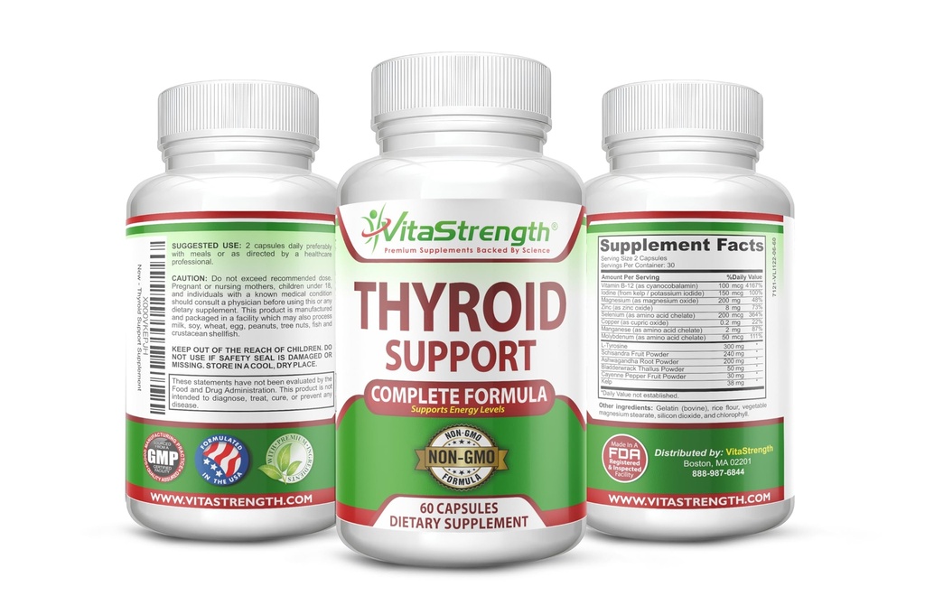 תמיכה Thyroid - פורמולה מלאה לתמיכה ברמת אנרגיה עם Iodine, Bladderwrack, Kelp, B12 & More- Thyroid אנרגיה: Boost T4 ל-T3 - Non-GMO