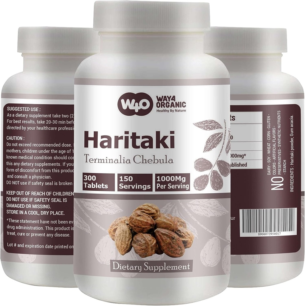 הקפסולות Haritaki (Tablets) - טרמינליה צ'בולה, 300 גלולות, 150 משרתים, 1000 מ"ג (Pack of 1)