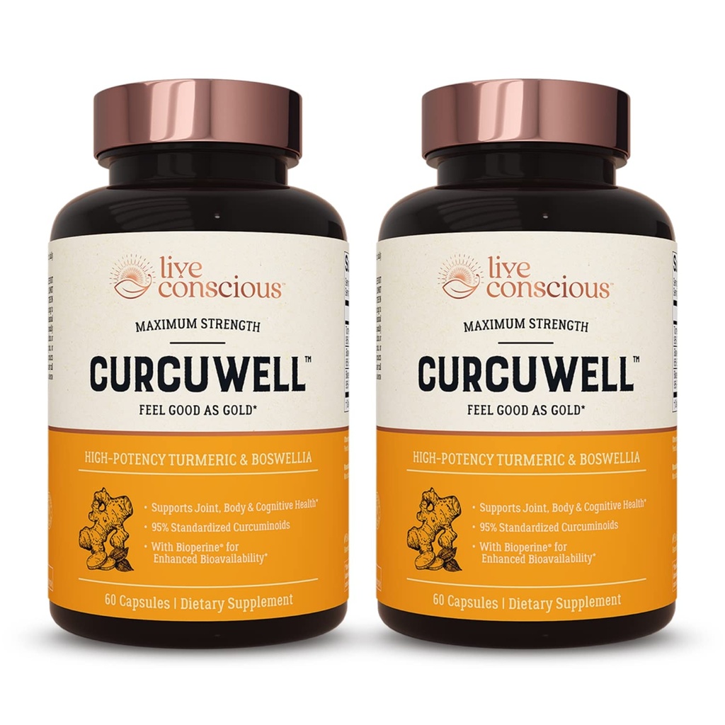 Live Conscious CurcuWell - Curcumin ו Boswellia בלנדר | כוח משותף, גוף ותמיכה קוגניטיבית - 60 יום אספקה (2-Pack)