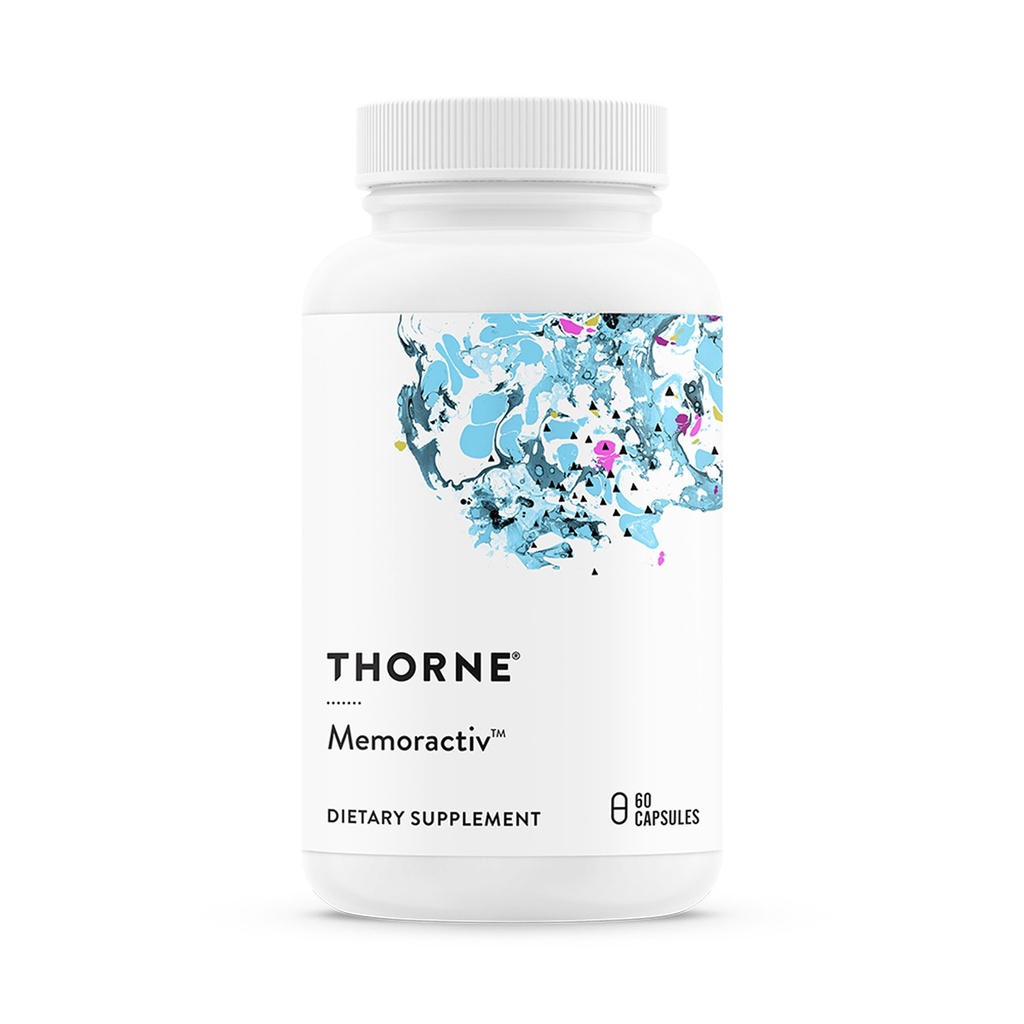 THORNE - Memoractiv - Nootropic Brain Supplement for Focus, יצירתיות וריכוז - Ashwagandha, גינקו, Lutemax, Bacopa, Pterostilbene - Gluten-Free, Milk-Free * 60 קפסולות - 30 משרתים