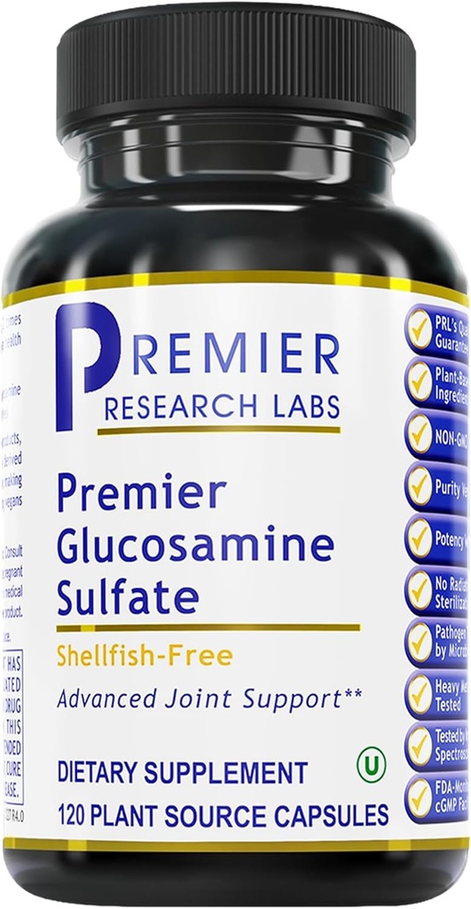 חברת Premier Research Labs Glucosamine Sulfate - Shellfish Free Glucosamine Sulfate קפסולות עבור תמיכה משותפת, Connective Tissue Health, 750 מ"ג Per לשרת, טבעוני ידידותי - 120 קפסולות צמחוניות