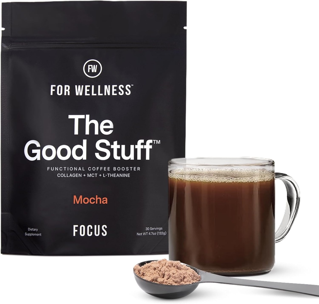 For The Good Stuff Focus - Mocha Coffee Booster | Nootropic Collagen Creamer with MCTs for Focus, Energy & Wellness | Non-Dairy, Keto-Friendly, 30 משרתים